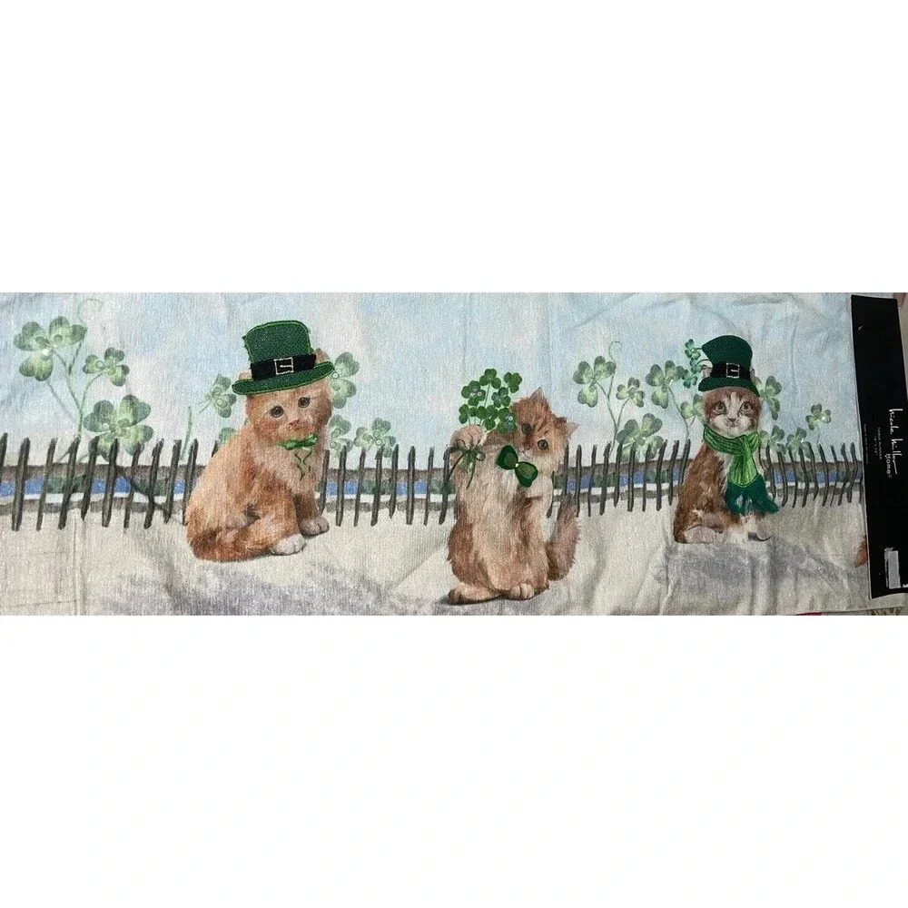 St. Patrick's Nicole Miller Kitty Cat Table Runner Home Decor 14x72" New